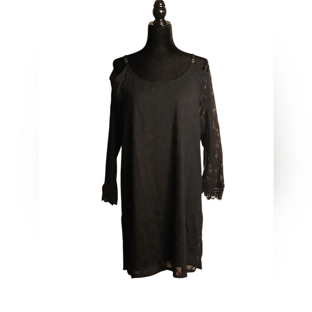 Xhilaration Women's Black Long Sleeve Dress. With Embroidered Stetch Mesh Lace.